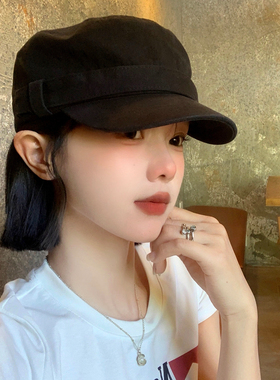 复古黑色平顶马术帽女春夏薄款