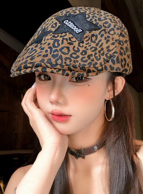 美式复古星星贴布豹纹前进帽女士