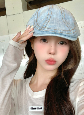 水洗牛仔前进帽女春夏季复古大头