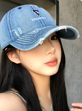 美式水洗破洞牛仔棒球帽女加大