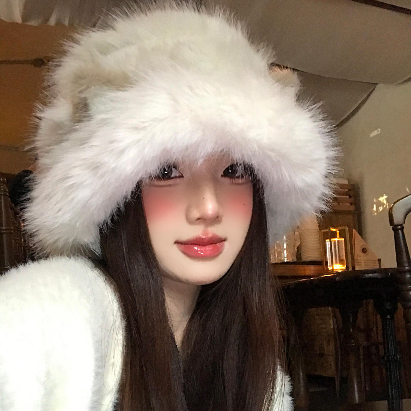 可爱猫咪耳朵毛绒渔夫帽女2025新款冬防寒保暖针织帽子大头围盆帽,淘宝优惠券,粉丝福利购,淘宝优惠卷