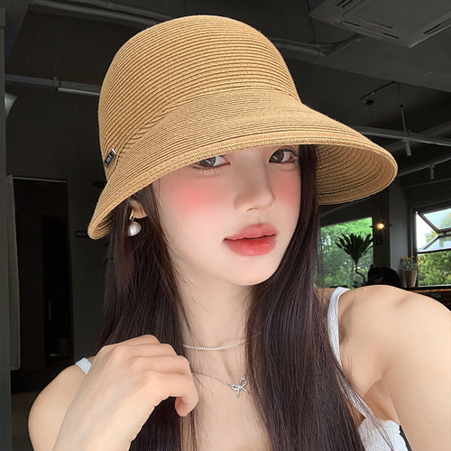 大帽檐草编复古马术帽女夏季薄款透气可折叠草帽遮阳防晒太阳帽子 - 图1