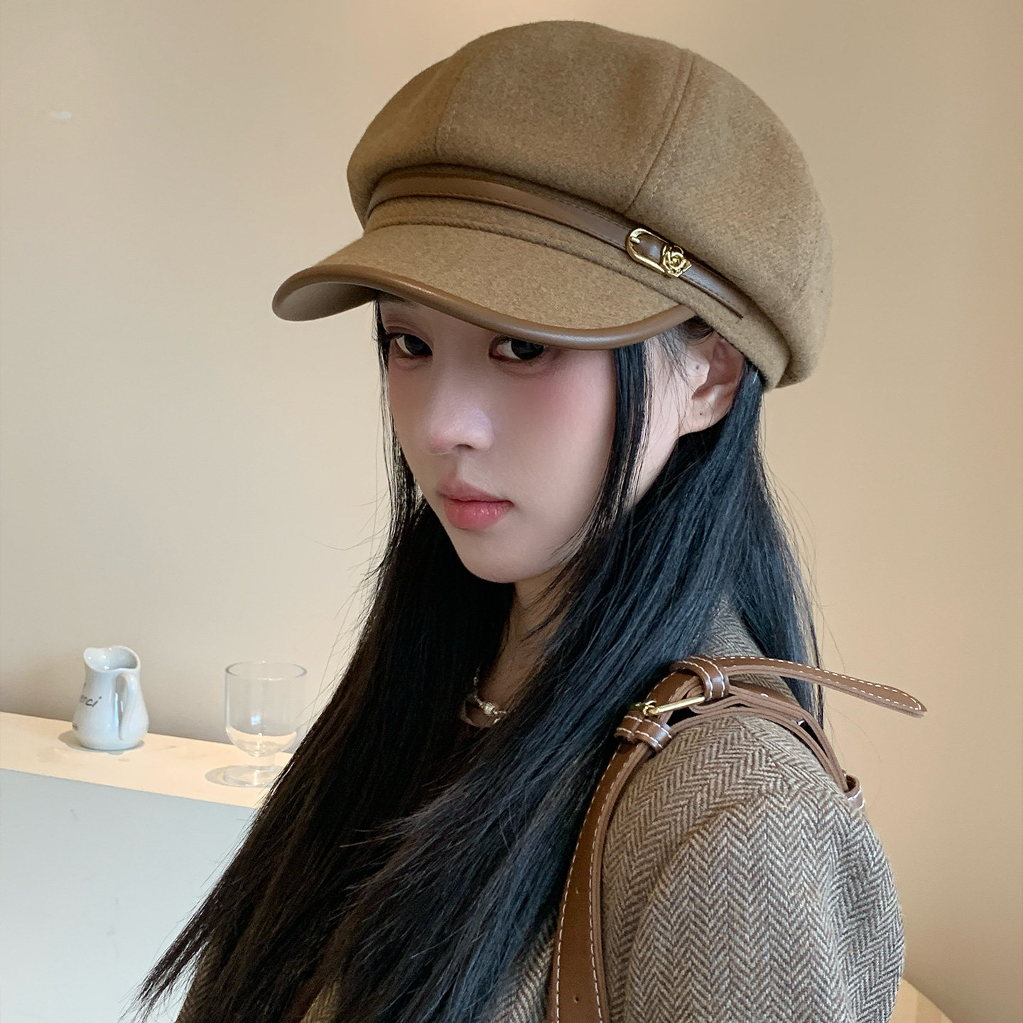 日系复古文艺风黑色鸭舌贝雷帽女休闲百搭气质显脸小八角云朵帽子,淘宝优惠券,粉丝福利购,淘宝优惠卷