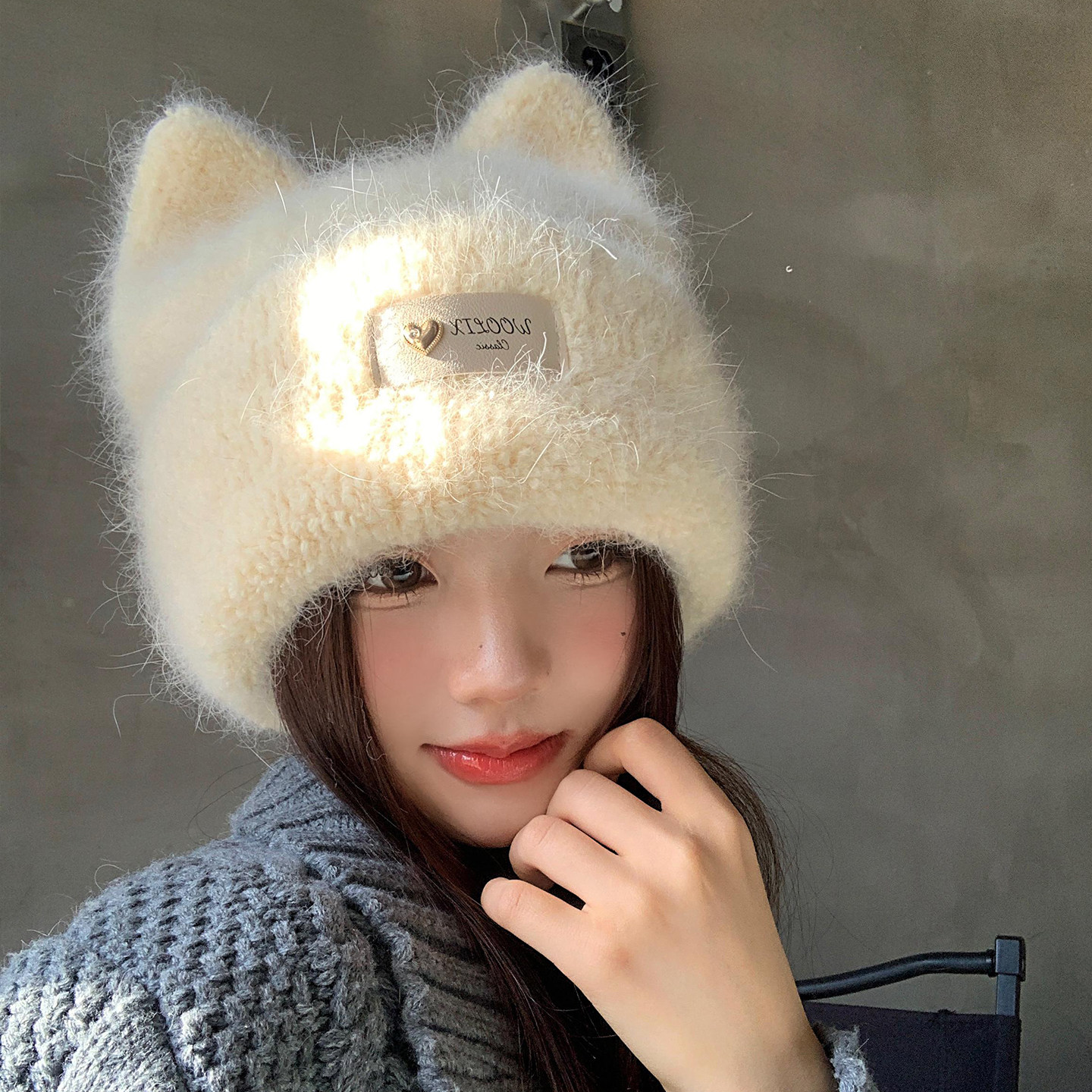 甜美可爱猫耳朵毛茸茸兔毛针织帽女秋冬季显脸小保暖护耳毛线帽子,淘宝优惠券,粉丝福利购,淘宝优惠卷