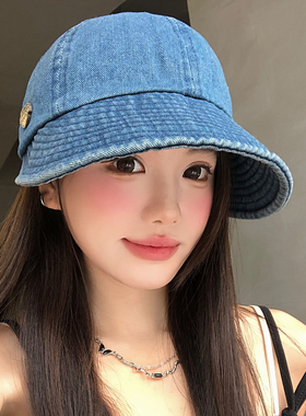 复古牛仔渔夫帽防晒防紫外线大帽