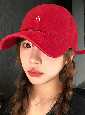韩系ins简约刺绣红色棒球帽宽帽