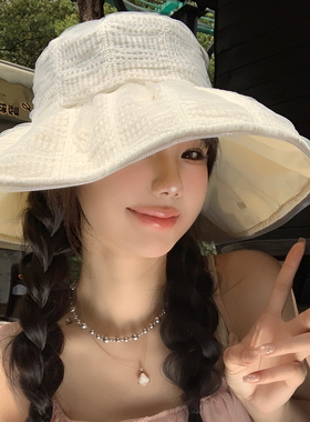 法式蕾丝网纱白色渔夫帽女春新款