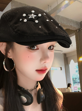 黑色星星铆钉前进帽女小众y2k