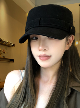 复古做旧铆钉平顶马术帽子女秋季