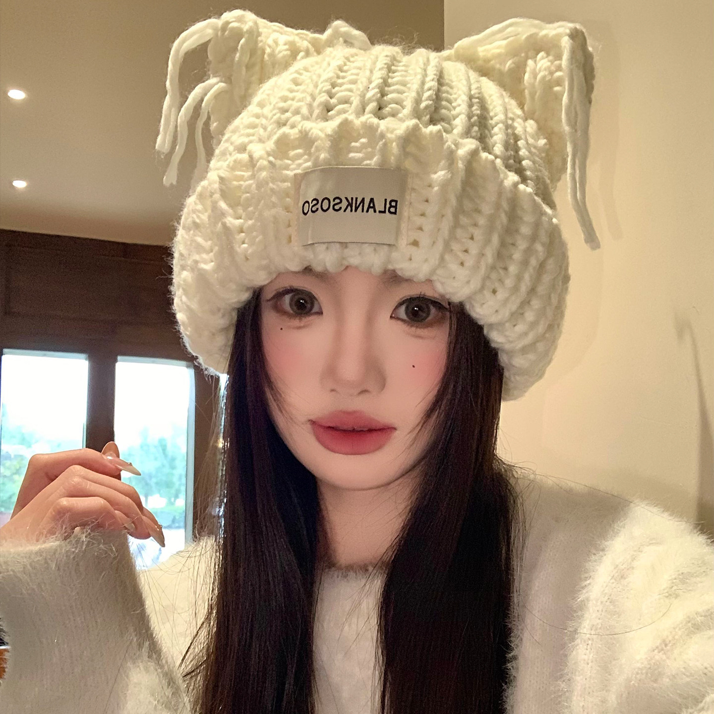 可爱猫耳朵针织帽子女秋冬季大头围冷帽显脸小加厚韩系护耳毛线帽,淘宝优惠券,粉丝福利购,淘宝优惠卷