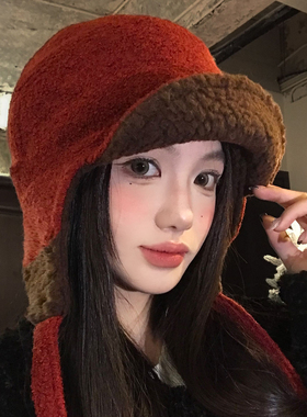 白鹿同款新年红色双面毛绒飞行帽