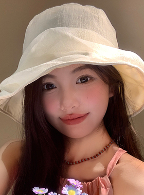 欧根纱白色渔夫帽子女2026年春