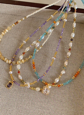 法式复古异形珍珠串珠项链女款