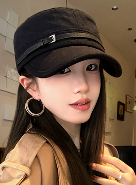 气质黑色皮带扣平顶马术帽女士