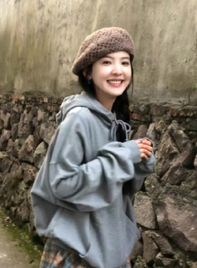 章若楠同款双层钩花针织贝雷帽女