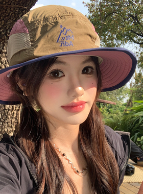 拼色速干网眼透气渔夫帽女夏季