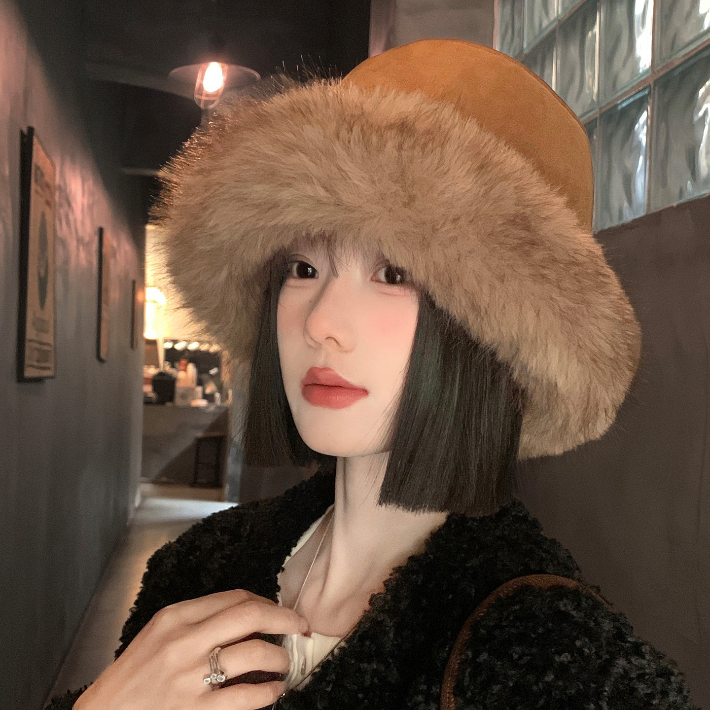 复古咖色麂皮绒渔夫帽女冬季大头围加厚防寒保暖盆帽护耳毛绒帽子,淘宝优惠券,粉丝福利购,淘宝优惠卷