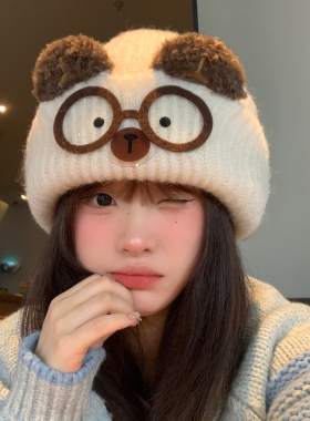 可爱猫耳针织帽女秋冬保暖大头围