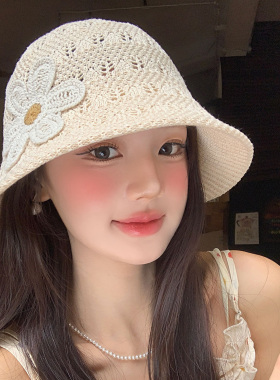 镂空编织花朵渔夫帽女夏透气遮阳