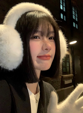 可爱白色毛绒耳罩女2026年秋冬季