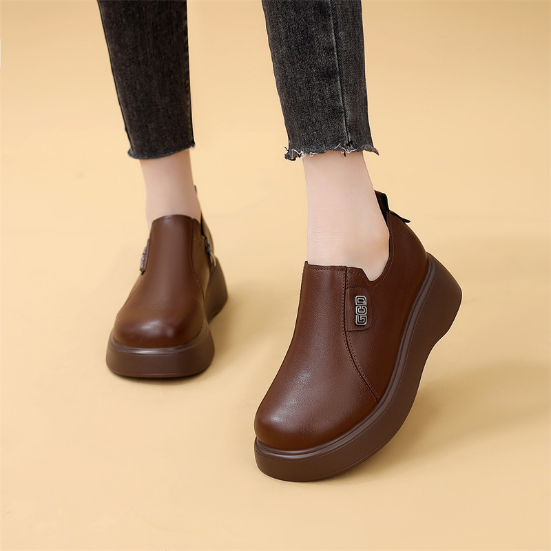 41大码软皮复古圆头松糕厚底防滑单鞋女春秋新款妈妈鞋34小码单鞋,淘宝优惠券,粉丝福利购,淘宝优惠卷