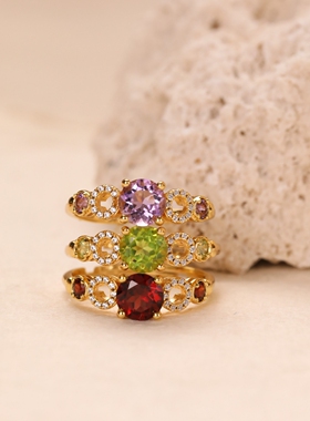 Springmount五曜环天然彩宝戒指