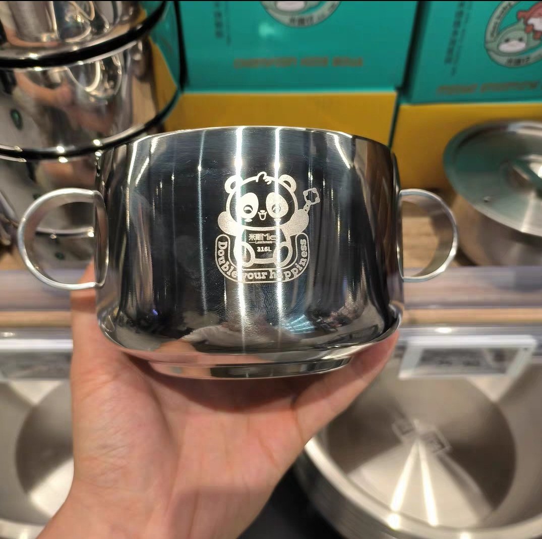 米斯316不锈钢儿童双柄碗多功能碗牛奶杯双耳宝宝不锈钢碗家用碗