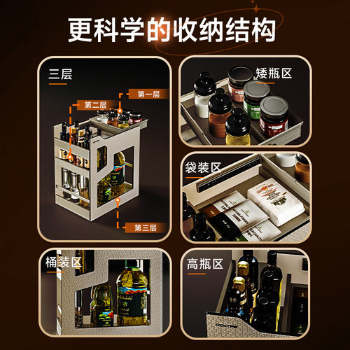 酷太调料拉篮厨房橱柜四代调料篮抽屉式内置收纳篮调味品拉篮改造 - 图0
