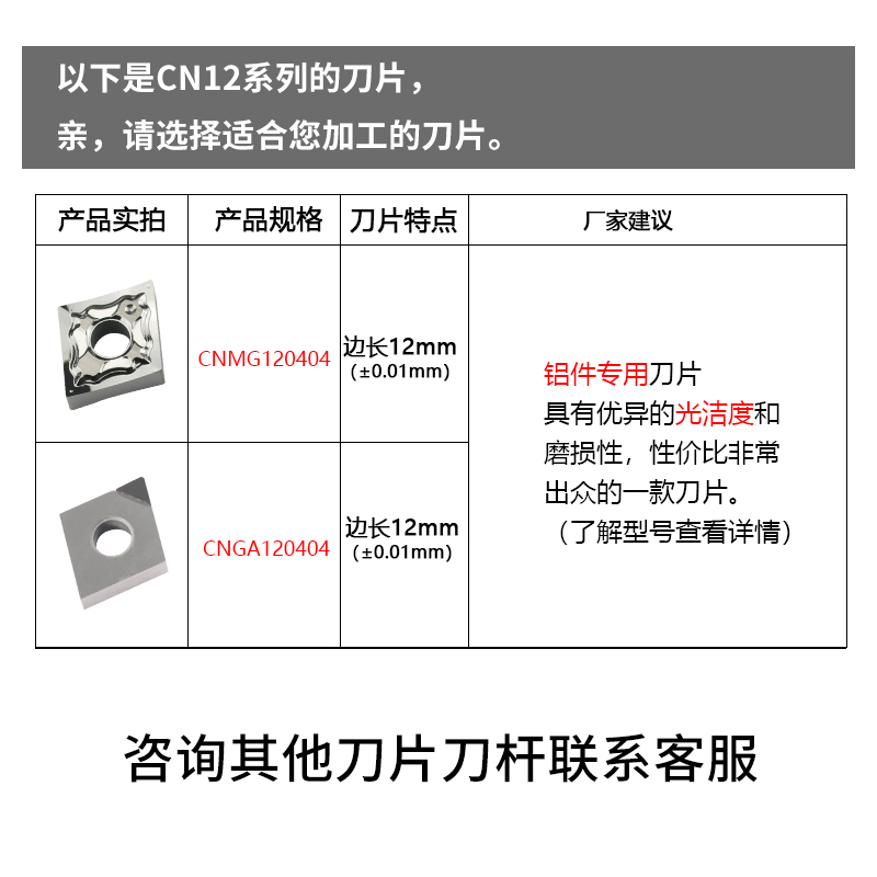 数控铝用刀片CNMG120404-HA H01车床外圆内孔车刀片 菱形合金刀粒 - 图2