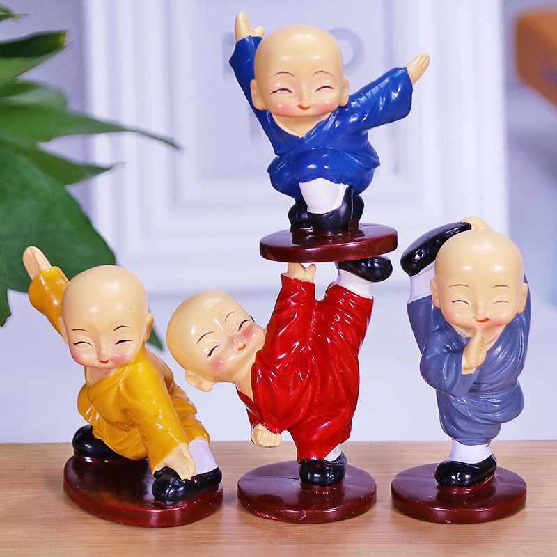 创意新功夫小和尚卡通禅意可爱沙弥树脂模型摆件汽车装饰品家居,淘宝优惠券,粉丝福利购,淘宝优惠卷