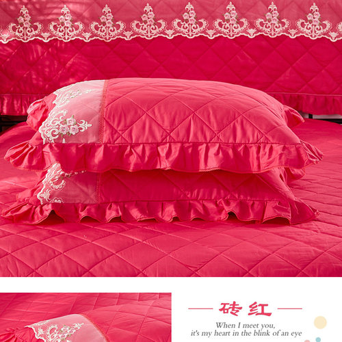 纯棉夹棉48x74cm枕套一对装100全棉加厚蕾丝边单人纯色枕皮枕头套 - 图3