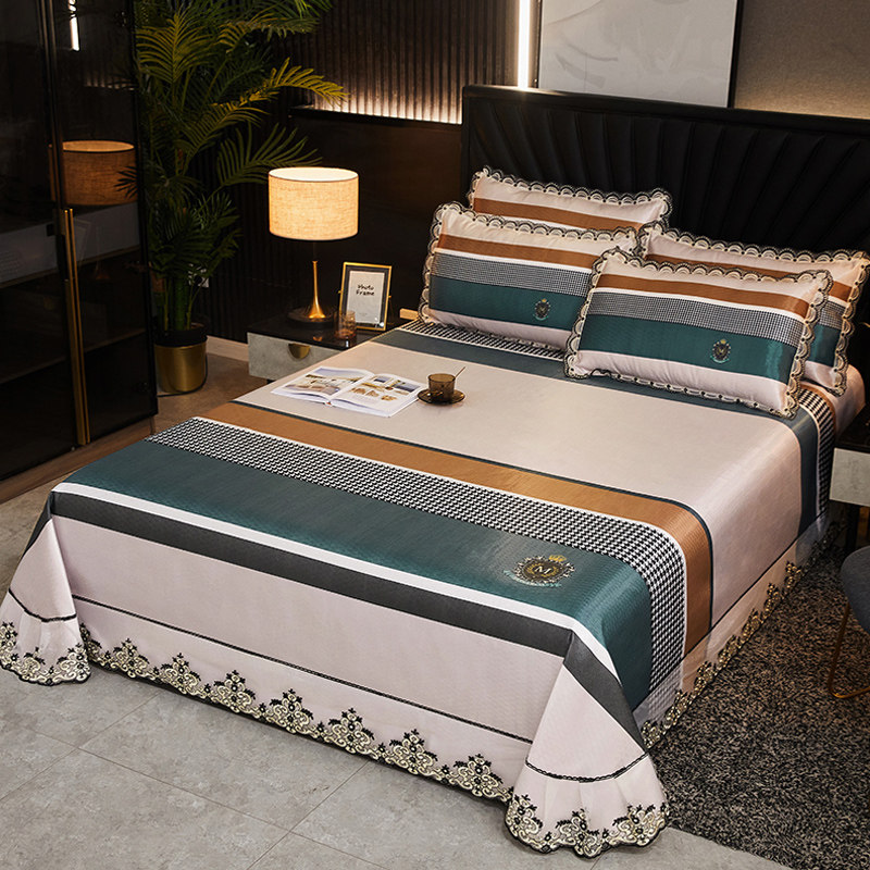 夏天凉席冰丝席三件套可水洗机洗可折叠1.8m床单式空调软席子夏季,淘宝优惠券,粉丝福利购,淘宝优惠卷