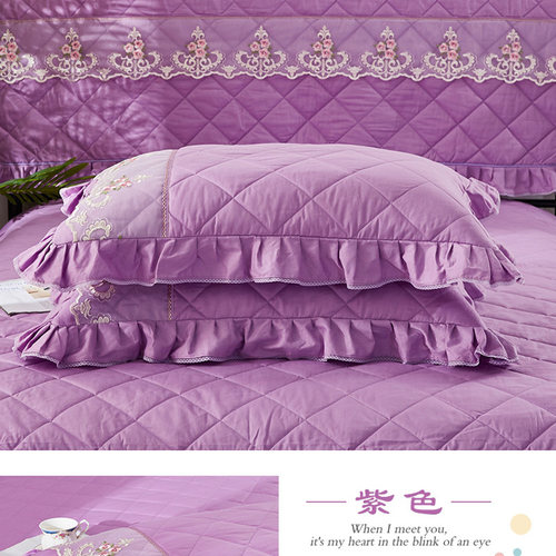 纯棉夹棉48x74cm枕套一对装100全棉加厚蕾丝边单人纯色枕皮枕头套 - 图1