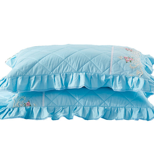 纯棉夹棉48x74cm枕套一对装100全棉加厚蕾丝边单人纯色枕皮枕头套 - 图0