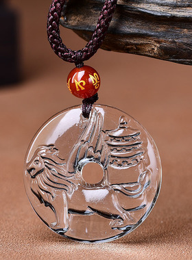 淘运开阁吉狮赐桃白水晶吊坠2026属猴吉祥佩戴男女生肖猴礼物项链