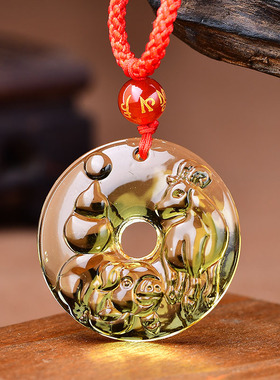 淘运开阁喜柿连猪吉祥宏吊坠属虎2026年黄水晶男女生肖虎吉祥佩戴