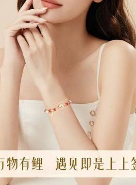 2026马年S925纯银红玛瑙锦鲤平安扣手链女款轻奢小众和田玉手串