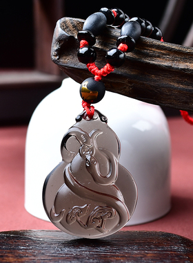 淘开运阁易光明居灵蛇进禄属牛人吉祥佩戴物2026年黑曜石葫芦项链