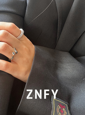 ZNFY S925纯银戒指女镶钻方形小众锆石指环单圈高级食指戒