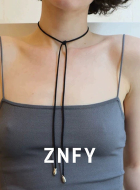 纯银泪滴系带长项链choker小众设计ins风复古个性款黑色锁骨链