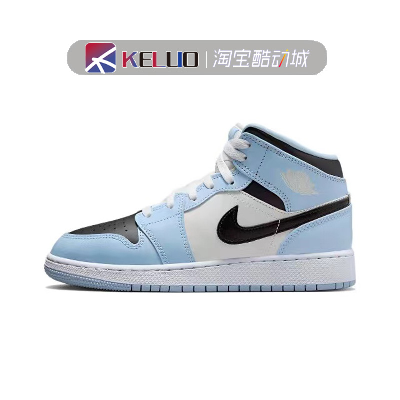 Air Jordan 1 Mid GS AJ1中帮 白蓝色千鸟格复古篮球鞋555112-401 - 图0