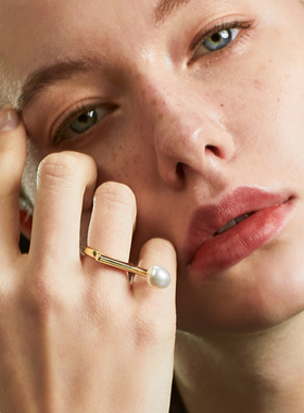 pearlona金属巴洛克小众珍珠戒指