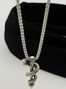 WHYBLUE复古权杖眼镜蛇项链男