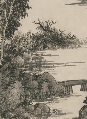 高清仿真清代吴历仿吴镇夏山雨霁图国画水墨山水画艺术微喷装饰画