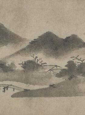 高清复刻北宋米芾米友仁楚山秋霁图国画横幅山水画长卷微喷装饰画