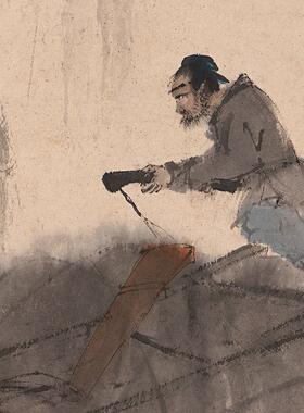 高清原大傅抱石粗放作品还庄图国画陶渊明诗意艺术微喷字画装饰画