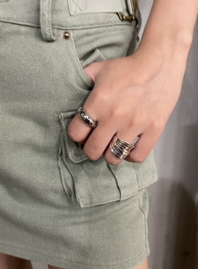 做旧银色开口戒指情侣小众设计