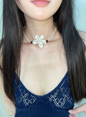 波西米亚风天然贝壳花朵项链