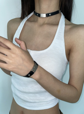 朋克风皮质链条拼接黑色项圈