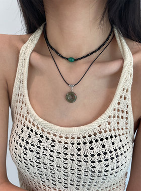 新中式天然石吊坠双层叠戴项链